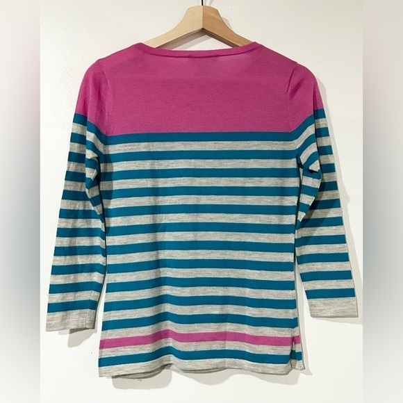 Autumn Cashmere Striped Lightweight Cashmere Slim Top Blue‎ Pink Gray M - Picture 2 of 3